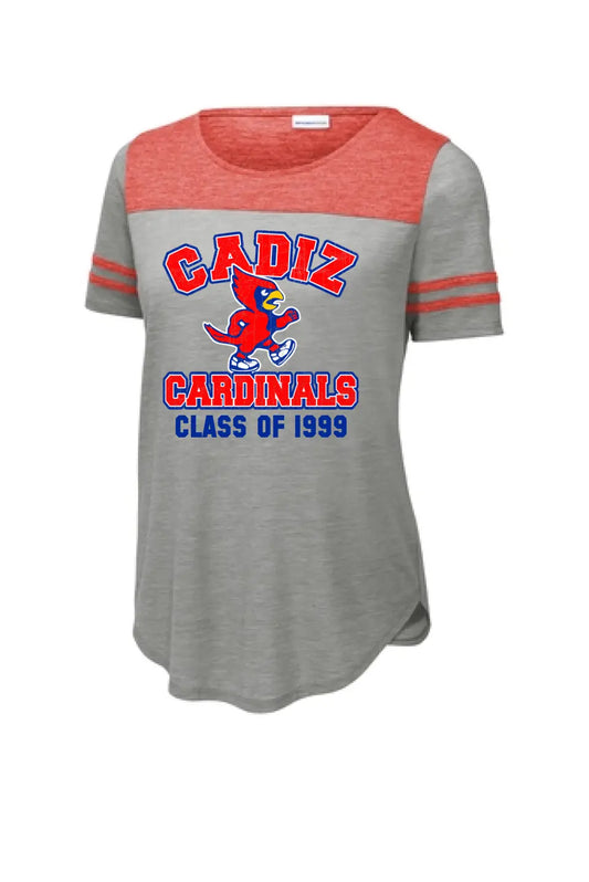 Cadiz Cardinals Walking Distressed Custom Graduation Year Ladies PosiCharge Tri-Blend Wicking Fan Tee