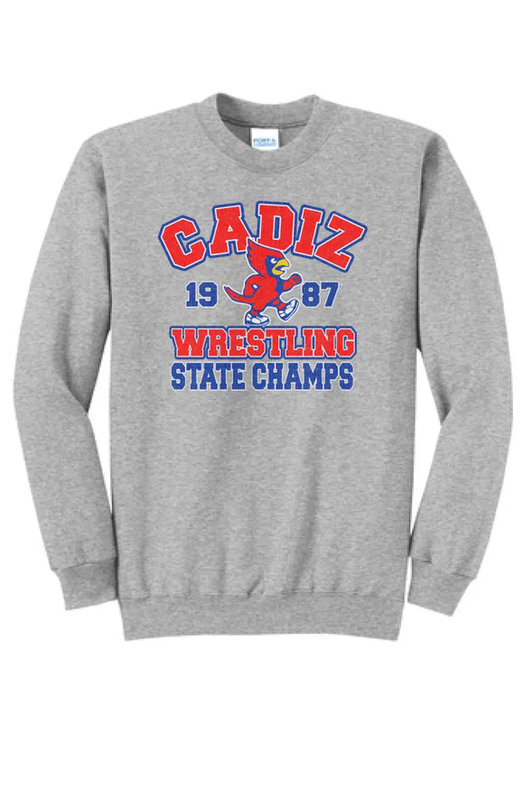 Cadiz Cardinals Distressed 1987 Wrestling State Champions Core Fleece Crewneck Sweatshirt