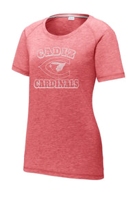 Cadiz Cardinal C Ladies PosiCharge Tri-Blend Wicking Scoop Neck Raglan Tee