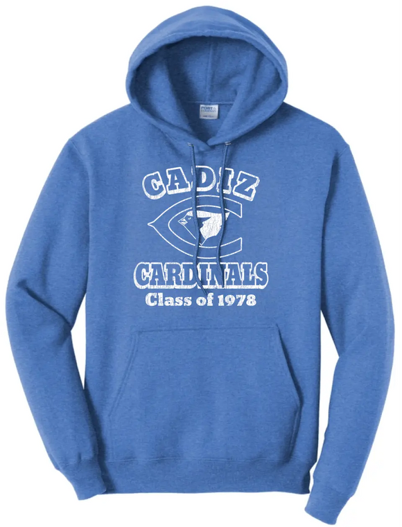 Cadiz High School Distressed C with Class Year Heather Royal Core Fleece Hoodie