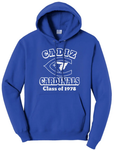 Cadiz High School Distressed C with Class Year Royal Core Fleece Hoodie