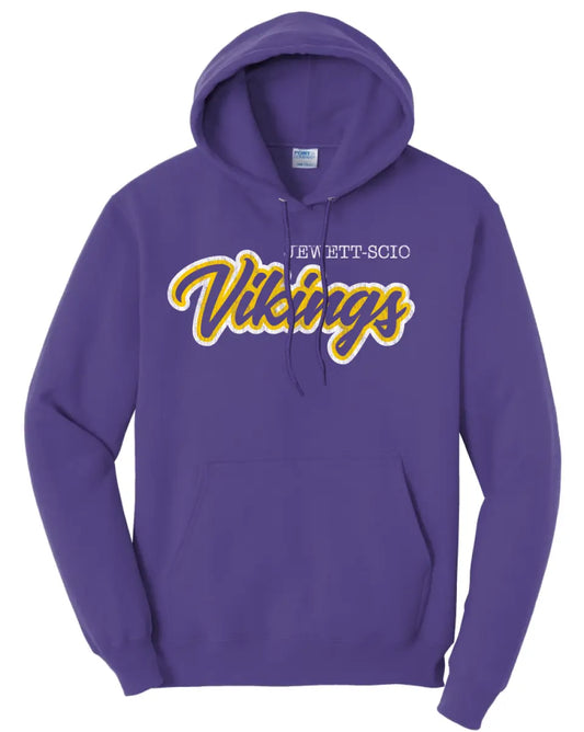 Jewett-Scio Vikings Script Distressed Design Core Fleece Hoodie