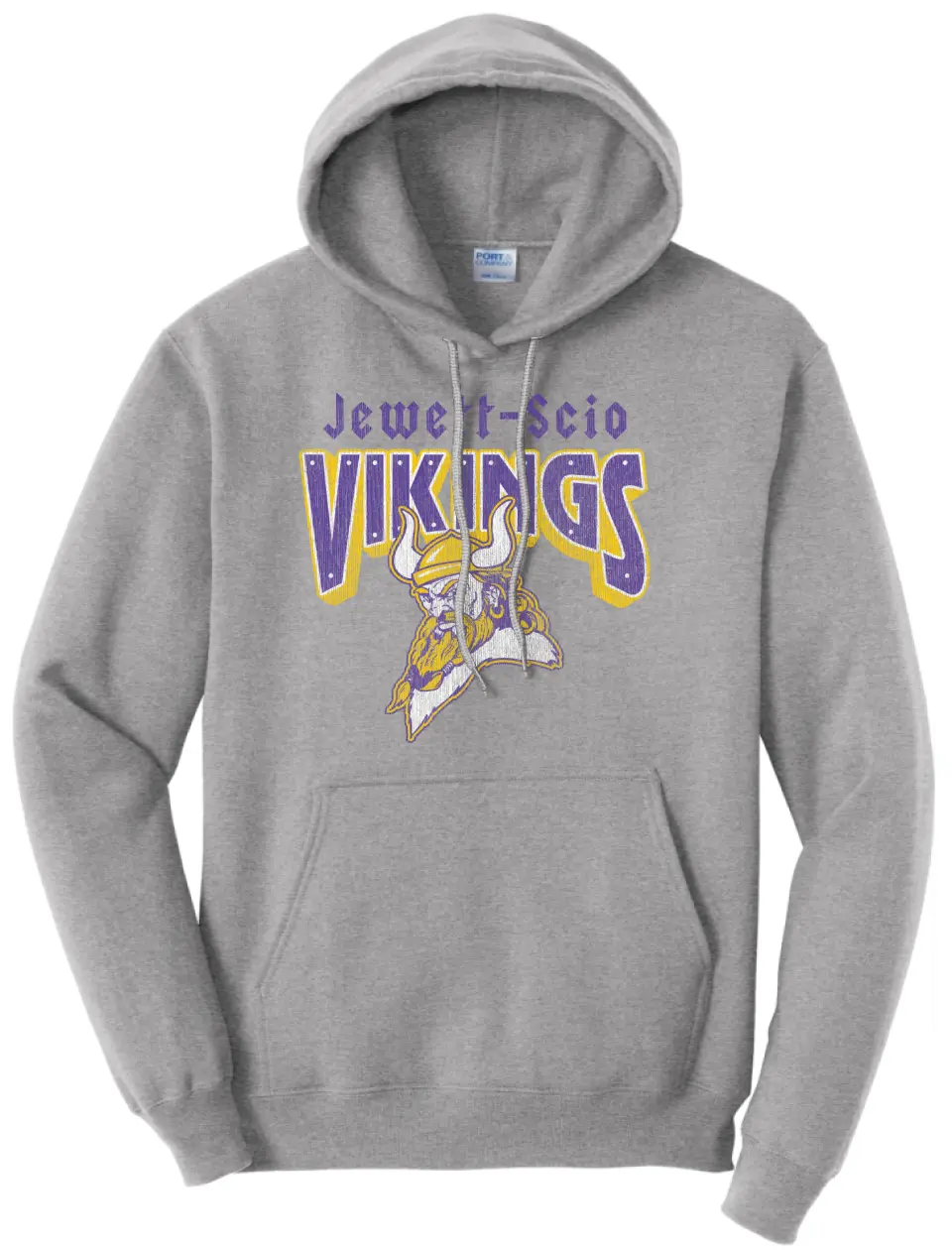 Jewett-Scio Vikings Rivets Distressed Design on Gray Core Fleece Hoodie