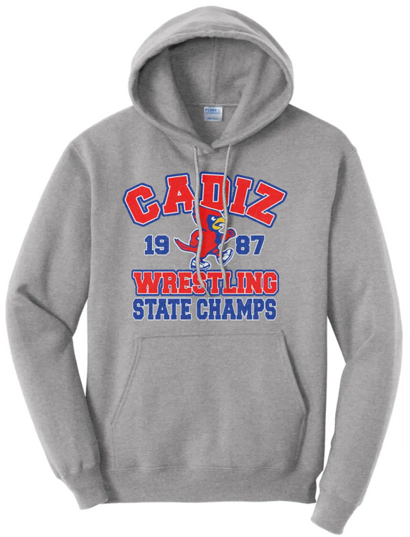 Cadiz Cardinals Distressed 1987 Wrestling State Champions Core Fleece Hoodie