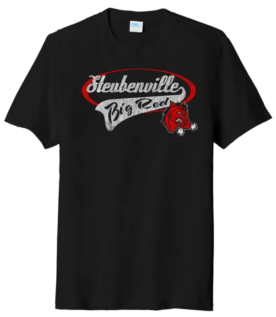 Steubenville Big Red Distressed Oval Script Tri-Blend Tee