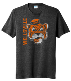 Wellsville Distressed Vintage Tiger Logo Tri-Blend Tee