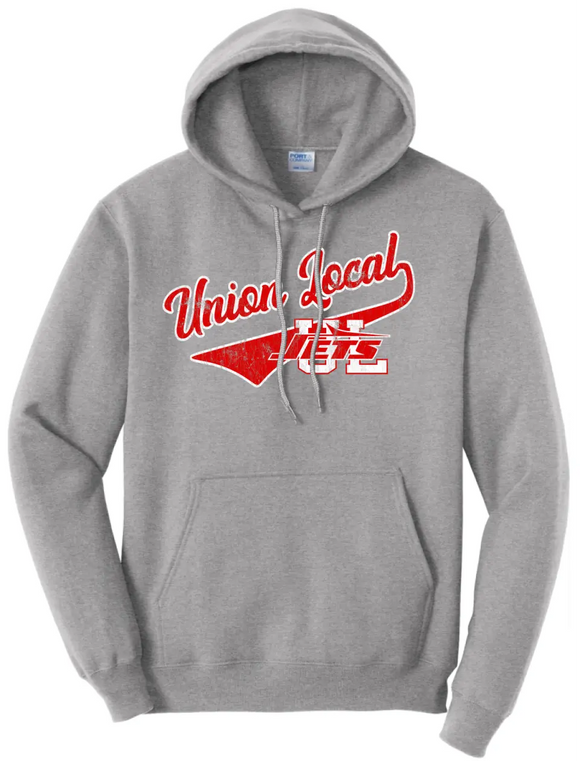 Union Local Jets Script Tail Distressed Core Fleece Hooded Sweatshirt