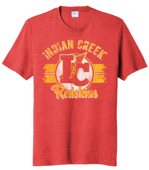 Indian Creek Distressed IC Wide Stripe Script Tri-Blend Tee