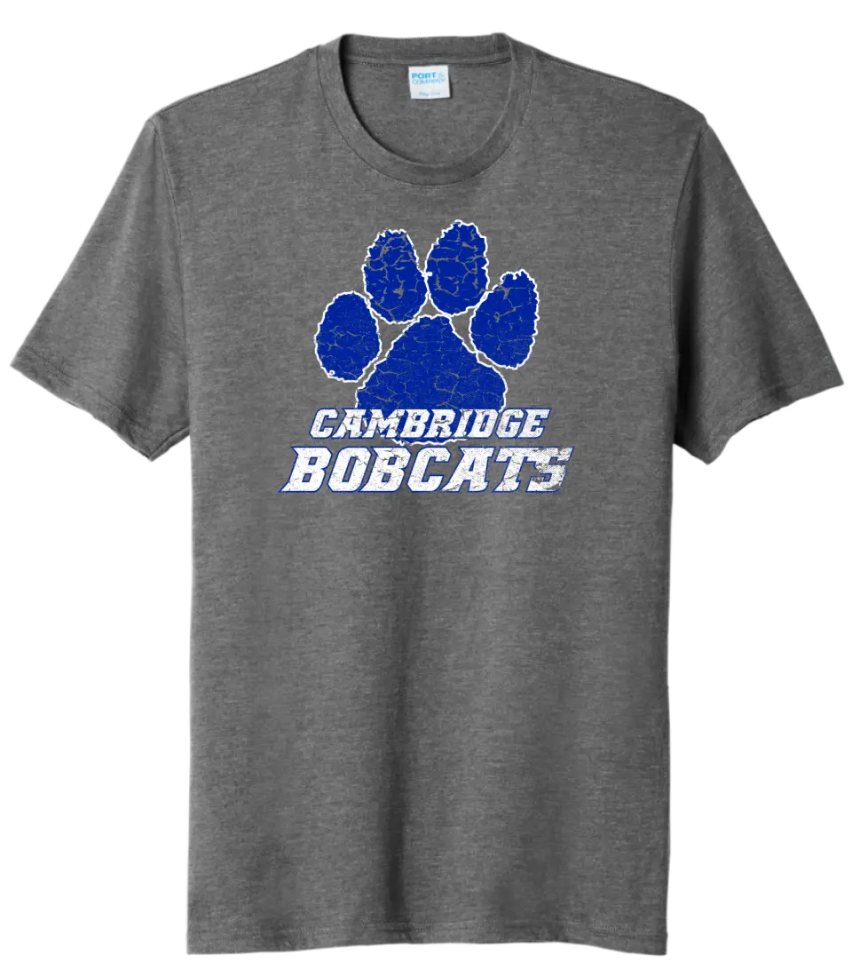 Cambridge Bobcats Paw White Tri-Blend Tee