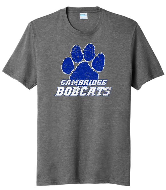 Cambridge Bobcats Paw White Tri-Blend Tee