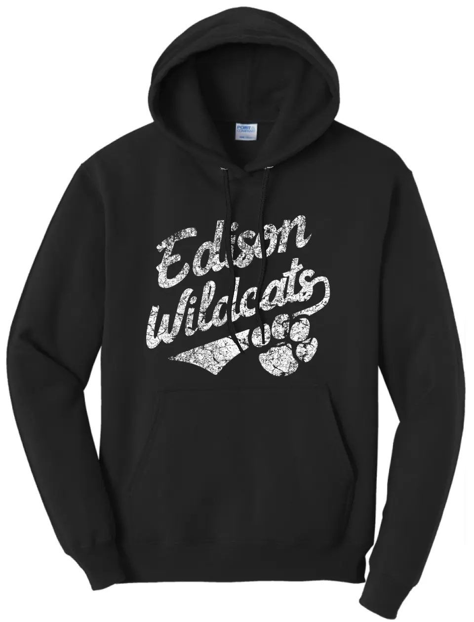 Edison White Script Distressed Core Fleece Hoodie
