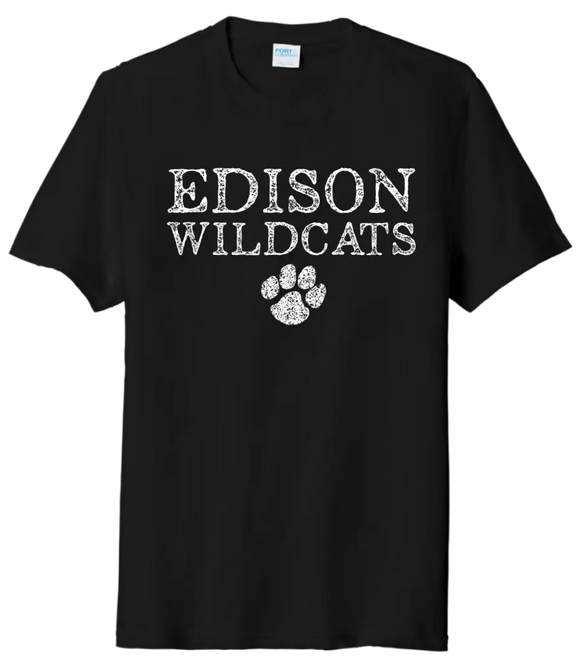 Edison Distressed Wildcats Paw Tri-Blend Tee