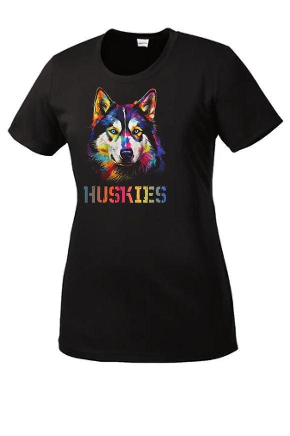 Harrison Central Husky Dog Rainbow Colors Ladies Competitor Tee