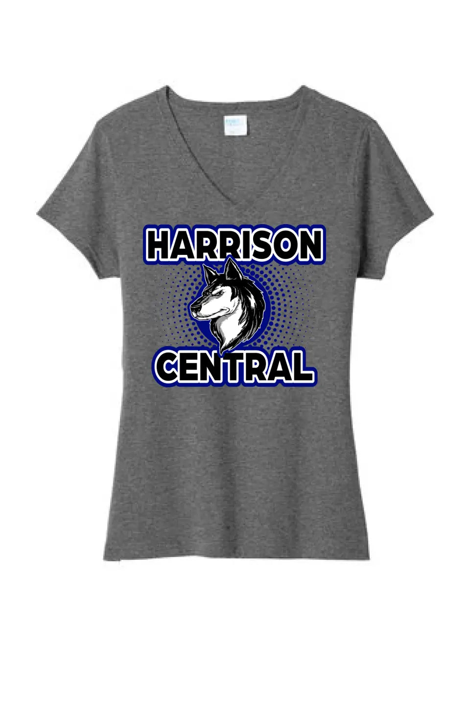 Harrison Central Huskies Background Fade Ladies Tri-Blend V-Neck Tee