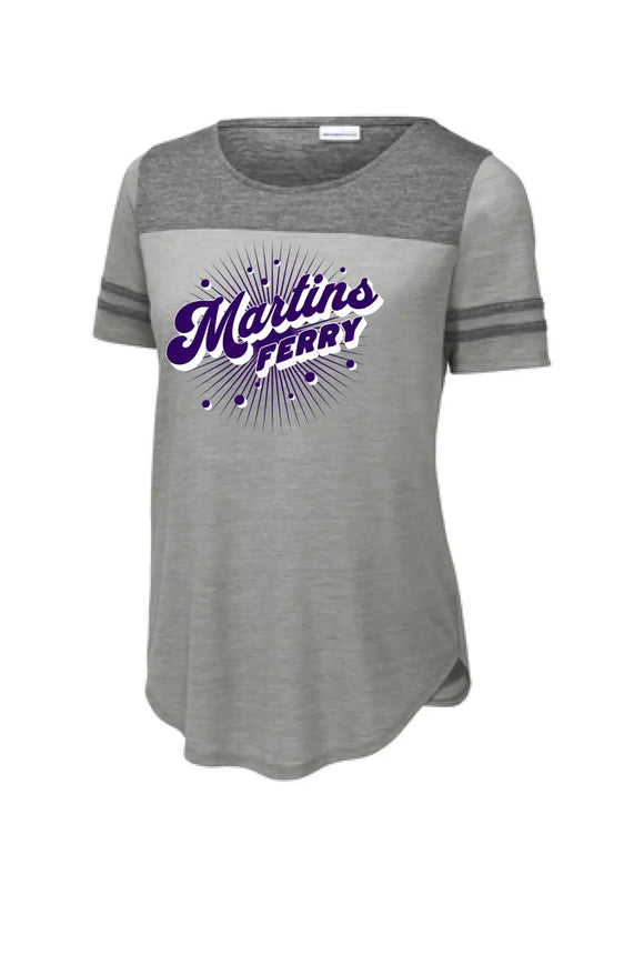 Martins Ferry 2024 100 Ladies PosiCharge Tri-Blend Wicking Fan Tee
