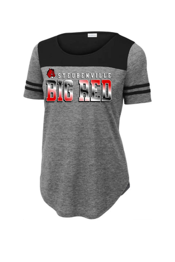 Steubenville Big Red 2024 102 Ladies PosiCharge Tri-Blend Wicking Fan Tee