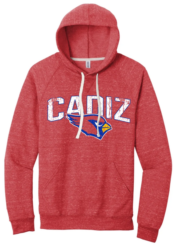 Cadiz Cardinals 2024 100 Jerzees Snow Heather French Terry Raglan Hoodie