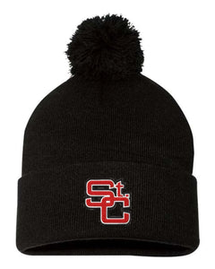 St. Clairsville Embroidery 12" Pom-Pom Cuffed Beanie