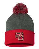 St. Clairsville Embroidery 12" Pom-Pom Cuffed Beanie