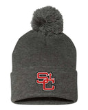 St. Clairsville Embroidery 12" Pom-Pom Cuffed Beanie