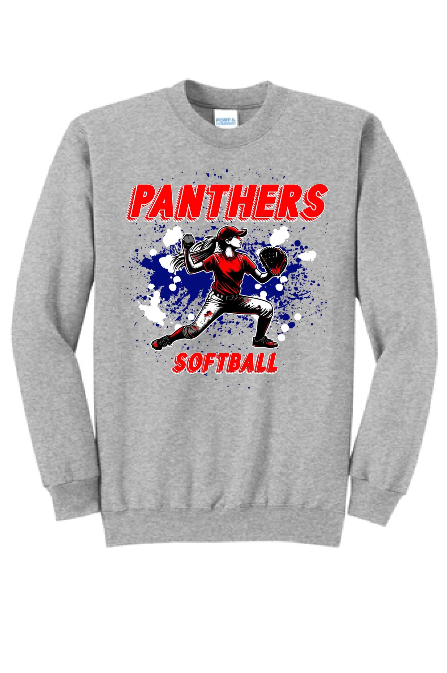 Softball Throw- Navy, White, Red CUSTOM TEXT Core Fleece Crewneck Sweatshirt