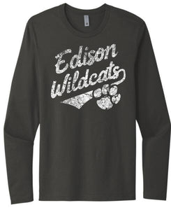 Edison Script Distressed Next Level Cotton Long Sleeve Tee