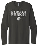 Edison Distressed Wildcats Paw Next Level Cotton Long Sleeve Tee