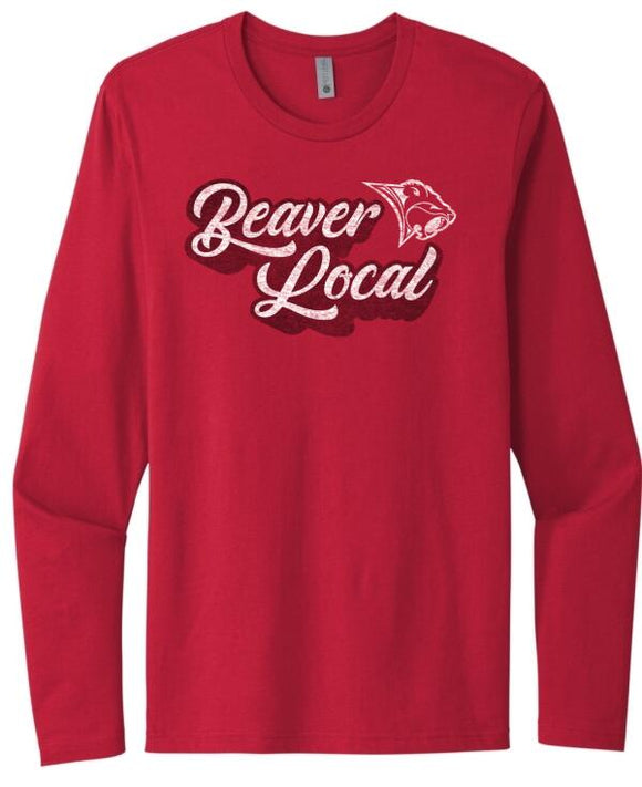 Beaver Local Bold Script Distressed Next Level Cotton Long Sleeve Tee