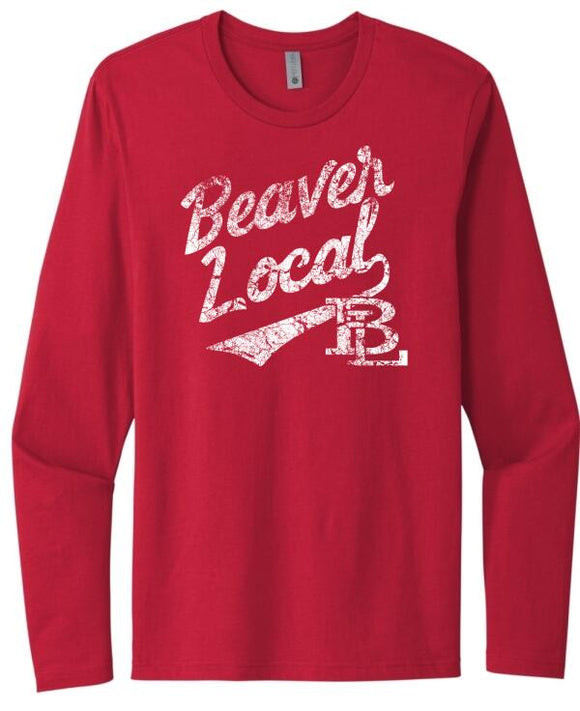 Beaver Local Script Distressed Next Level Cotton Long Sleeve Tee