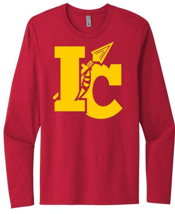 Indian Creek Logo on Red Next Level Cotton Long Sleeve Tee