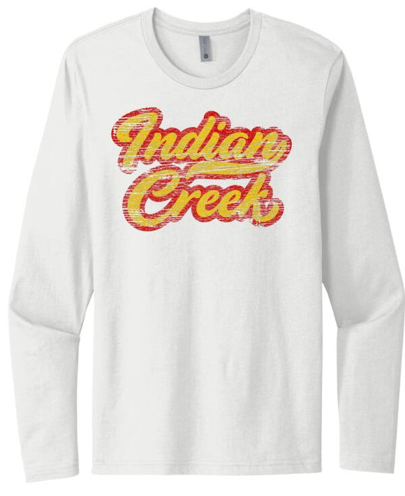 Indian Creek Distressed Script Tail Next Level Cotton Long Sleeve Tee