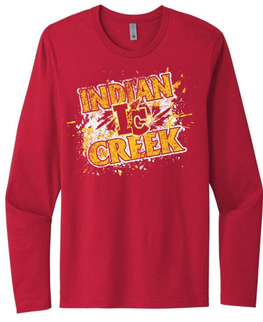 Indian Creek Distressed Splat Next Level Cotton Long Sleeve Tee