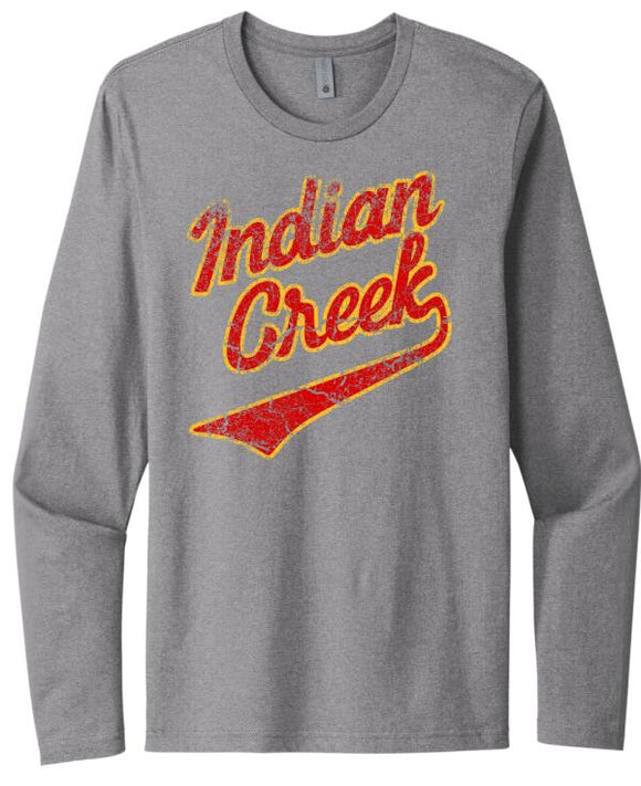 Indian Creek Distressed Cracked Script Next Level Cotton Long Sleeve Tee