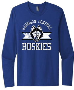 Harrison Central Distressed on Royal Next Level Cotton Long Sleeve Tee