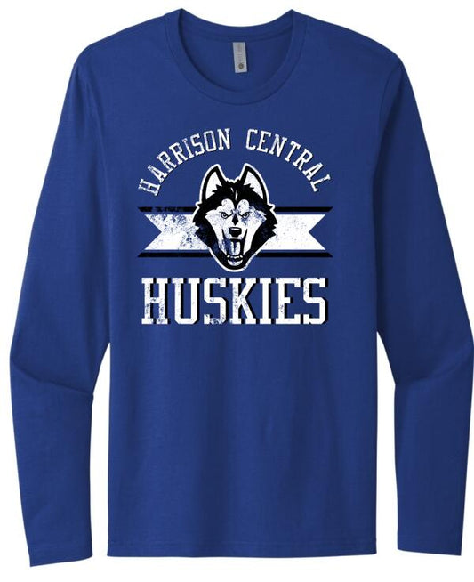 Harrison Central Distressed on Royal Next Level Cotton Long Sleeve Tee