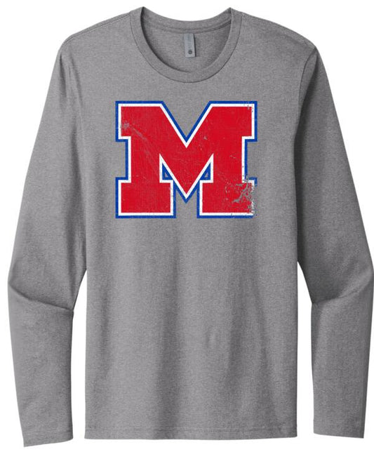 Morgantown Distressed M Logo Next Level Cotton Long Sleeve Tee