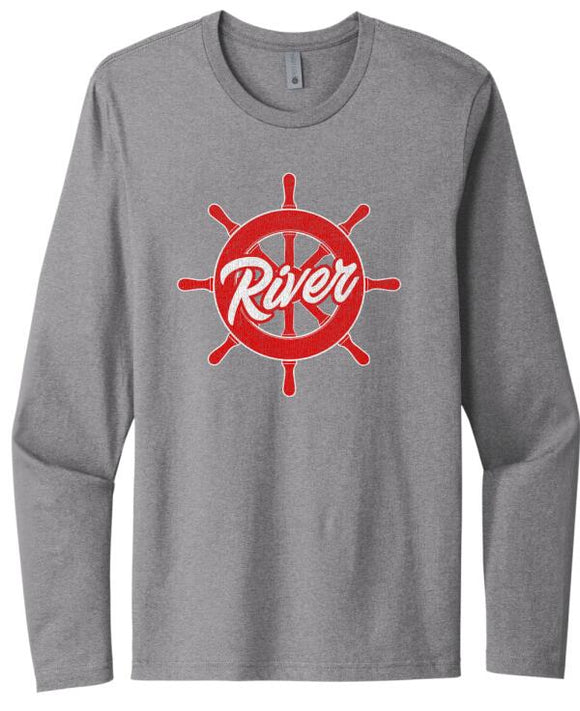 River Distressed Logo Next Level Cotton Long Sleeve Tee