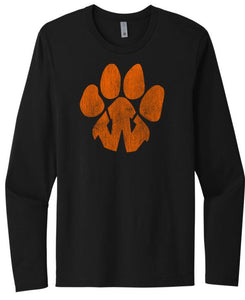 Wellsville Distressed Tiger Paw Logo Next Level Cotton Long Sleeve Tee