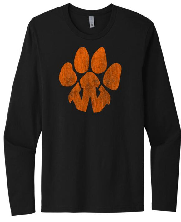 Wellsville Distressed Tiger Paw Logo Next Level Cotton Long Sleeve Tee