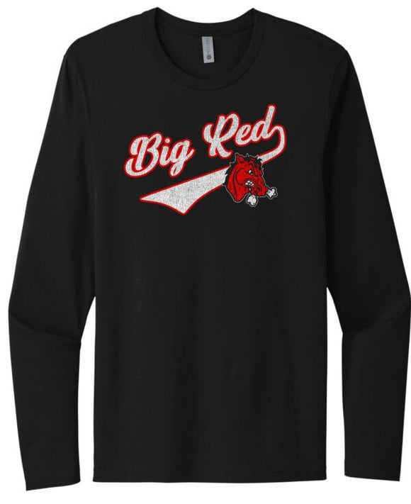 Steubenville Big Red Distressed Tail Script Next Level Cotton Long Sleeve Tee