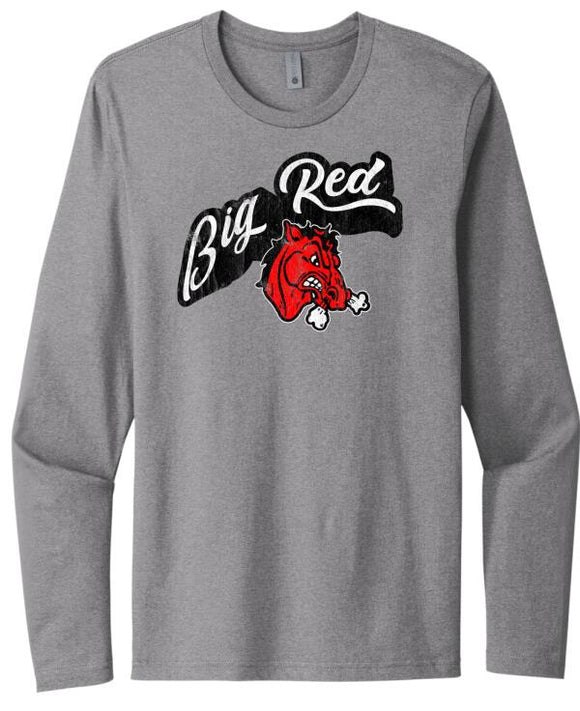 Steubenville Big Red Distressed Twisted Script Next Level Cotton Long Sleeve Tee