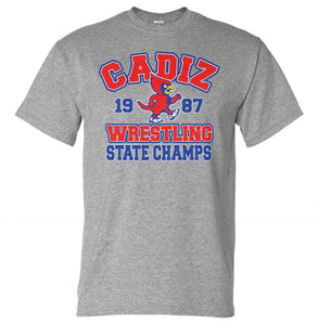 Cadiz Cardinal Distressed 1987 Wrestling State Champions Gildan DryBlend T-Shirt