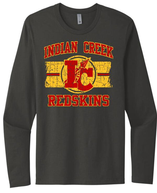 Indian Creek Distressed IC Wide Stripe Next Level Cotton Long Sleeve Tee