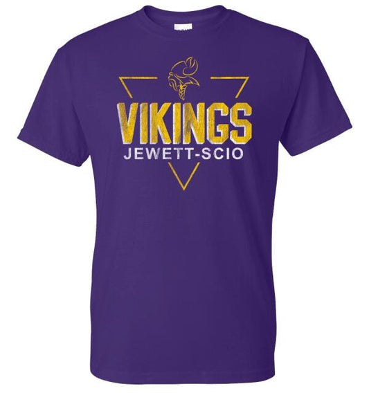 Jewett-Scio Vikings Triangle Badge Distressed Design Gildan DryBlend T-Shirt