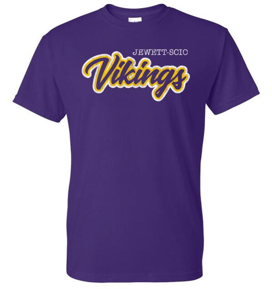 Jewett-Scio Vikings Script Distressed Design Gildan DryBlend T-Shirt
