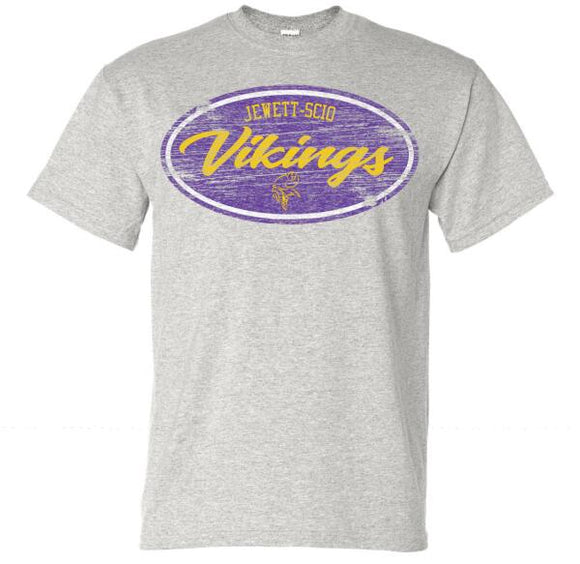 Jewett-Scio Vikings Oval Distressed Design Gildan DryBlend T-Shirt