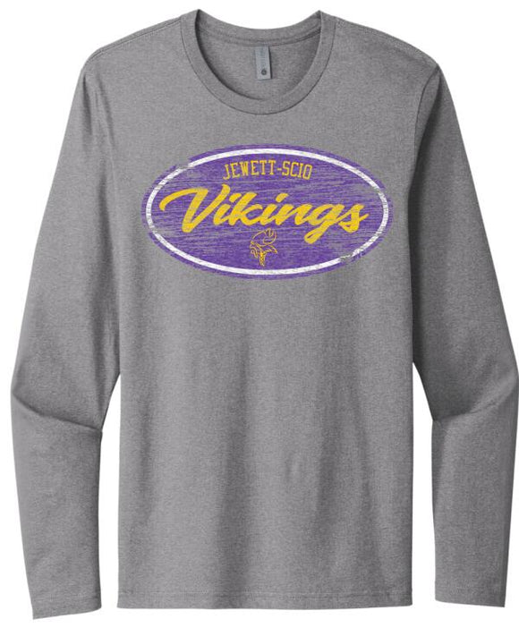 Jewett-Scio Vikings Oval Distressed Design Next Level Cotton Long Sleeve Tee