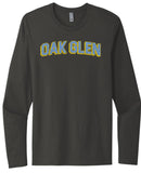 Oak Glen Distressed Letters Next Level Cotton Long Sleeve Tee