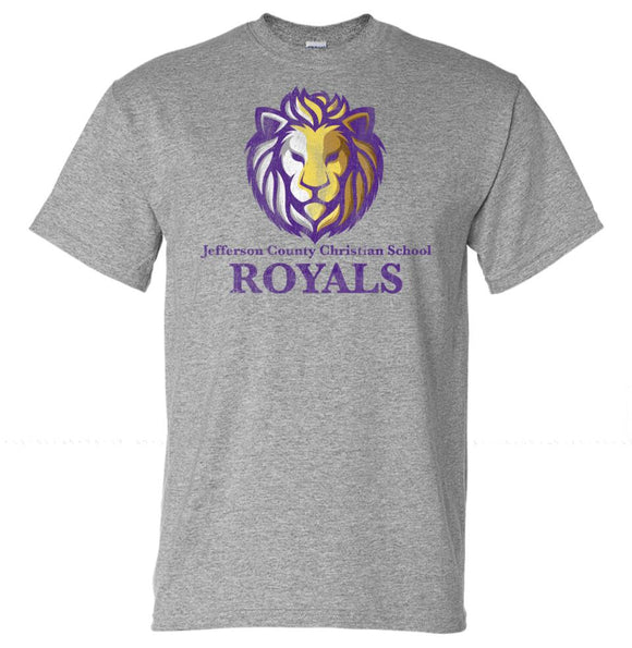 Jefferson County Christian School Multi Color Lion Distressed Gildan DryBlend T-Shirt