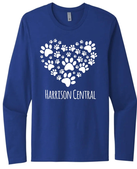 Harrison Central Heart Paw Design Next Level Cotton Long Sleeve Tee